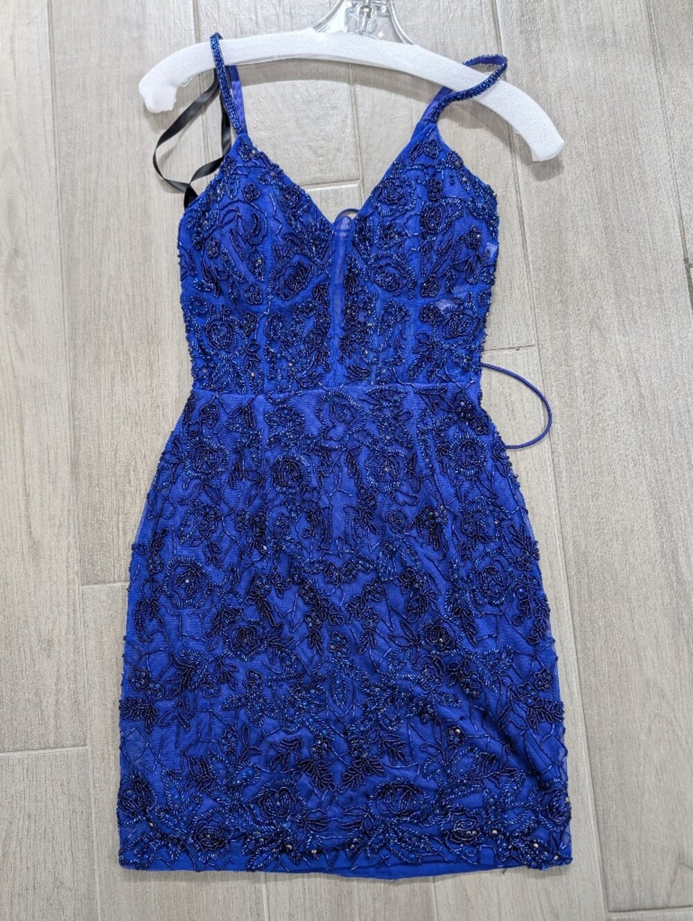 Primavera Couture Royal Blue Beaded Mini Dress